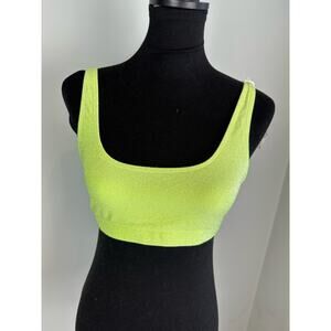 NEW w/FLAW Good American Electric Green Sparkle Swim Top - Size Medium